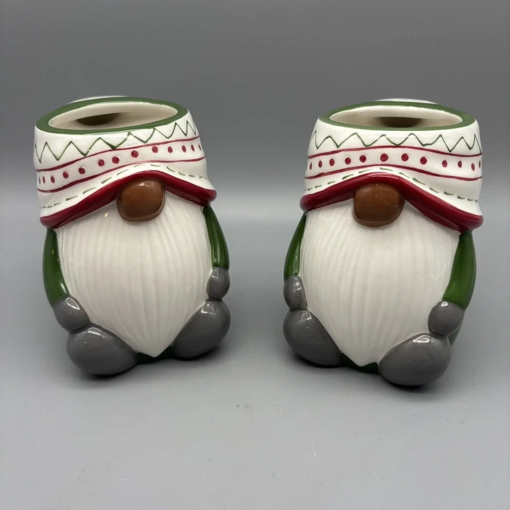 Pottery Barn Festive Gnome Mug Holiday Christmas Green Set Of 2